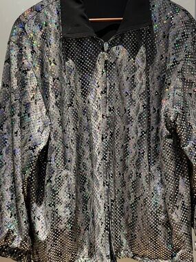 Holographic Silver Snake-Print Bomber Jacket - Women's